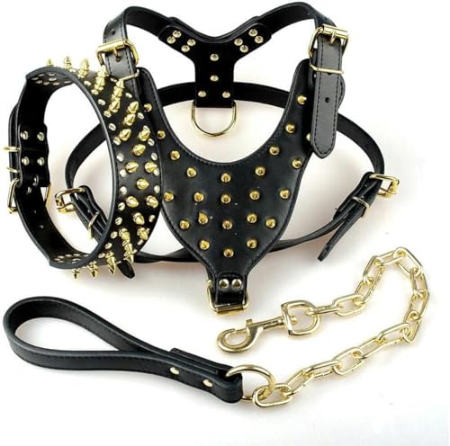 Cooles Hundegeschirr aus Leder mit Nieten, Halsband und Leine für mittelgroße und große Hunde, Schwarz, M Cooles Hundegeschirr aus Leder mit Nieten, Halsband und Leine für mittelgroße und große Hunde, Schwarz, M von JKDSAO