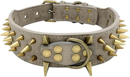 Cooles Hundehalsband mit Spikes und Nieten, Lederhalsband für mittelgroße und große Hunde, Khaki, L Cooles Hundehalsband mit Spikes und Nieten, Lederhalsband für mittelgroße und große Hunde, Khaki, L von JKDSAO