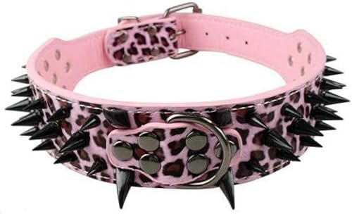 Cooles Hundehalsband mit Spikes und Nieten, Lederhalsband für mittelgroße und große Hunde, Pink/Schwarz, Größe L Cooles Hundehalsband mit Spikes und Nieten, Lederhalsband für mittelgroße und große Hunde, Pink/Schwarz, Größe L von JKDSAO