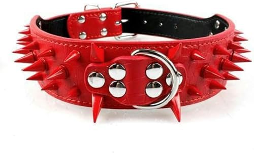 Cooles Hundehalsband mit Spikes und Nieten, Lederhalsband für mittelgroße und große Hunde, Rot, Red Spike, M Cooles Hundehalsband mit Spikes und Nieten, Lederhalsband für mittelgroße und große Hunde, Rot, Red Spike, M von JKDSAO