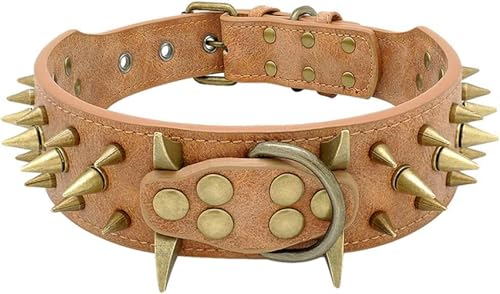 Cooles Hundehalsband mit Spikes und Nieten, Lederhalsband für mittelgroße und große Hunde, braun, L Cooles Hundehalsband mit Spikes und Nieten, Lederhalsband für mittelgroße und große Hunde, braun, L von JKDSAO