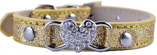 Glitzerndes Hundehalsband aus Leder, glitzernd, kleine Haustierprodukte für Hunde, Strass-Hundezubehör, verstellbare Schnalle, Rot, Rosa, S-Gold1-S Glitzerndes Hundehalsband aus Leder, glitzernd, kleine Haustierprodukte für Hunde, Strass-Hundezubehör, verstellbare Schnalle, Rot, Rosa, S-Gold1-S von JKDSAO