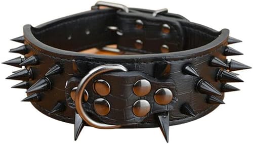 Großes Hundehalsband, 5,1 cm Breite, 3 Farben, mit scharfen Spikes und Nieten besetzt, Krokodil-Stil, mittelgroße und große Hundehalsbänder, Schwarz, XS Großes Hundehalsband, 5,1 cm Breite, 3 Farben, mit scharfen Spikes und Nieten besetzt, Krokodil-Stil, mittelgroße und große Hundehalsbänder, Schwarz, XS von JKDSAO