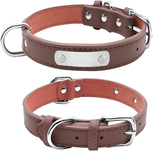 Großes personalisiertes Hundehalsband, gepolstertes PU-Lederhalsband für kleine, mittelgroße und große Hunde und Katzen, braun, XL von JKDSAO