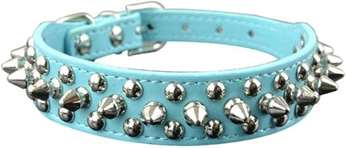 Halsband für kleine Hunde, mit runden Spikes und Nieten aus Pu-Leder, Blau, XS von JKDSAO