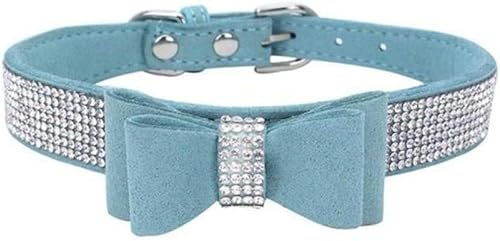 Haustier-Halsband mit Strasssteinen und Schleife, Knotenhalsband für Hunde und Katzen, glitzernd, weich, süß, Halsband aus PU-Leder, Haustierhalsband, Hundezubehör, Gelb, XS-Hellblau-XXS Haustier-Halsband mit Strasssteinen und Schleife, Knotenhalsband für Hunde und Katzen, glitzernd, weich, süß, Halsband aus PU-Leder, Haustierhalsband, Hundezubehör, Gelb, XS-Hellblau-XXS von JKDSAO