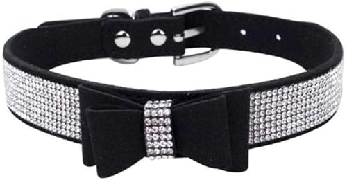 Haustier-Halsband mit Strasssteinen und Schleife, Knotenhalsband für Hunde und Katzen, glitzernd, weich, süß, Halsband aus PU-Leder, Haustierhalsband, Hundezubehör, Gelb, XS-Schwarz-L Haustier-Halsband mit Strasssteinen und Schleife, Knotenhalsband für Hunde und Katzen, glitzernd, weich, süß, Halsband aus PU-Leder, Haustierhalsband, Hundezubehör, Gelb, XS-Schwarz-L von JKDSAO