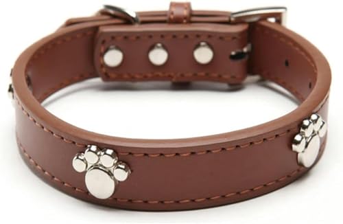Hundehalsbänder aus Leder mit Pfoten, verstellbare Halskette mit Nieten, für Haustiere, Katzen und Hunde, für kleine Hunde, mittelgroße und große Haustiere, Rosa, S-braun-S Hundehalsbänder aus Leder mit Pfoten, verstellbare Halskette mit Nieten, für Haustiere, Katzen und Hunde, für kleine Hunde, mittelgroße und große Haustiere, Rosa, S-braun-S von JKDSAO