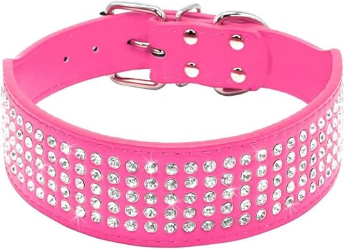 Hundehalsbänder aus Leder mit Strasssteinen und Kristallnieten, 5,1 cm breit, für mittelgroße und große Hunde, Rosa, XL-Burgund-L Hundehalsbänder aus Leder mit Strasssteinen und Kristallnieten, 5,1 cm breit, für mittelgroße und große Hunde, Rosa, XL-Burgund-L von JKDSAO