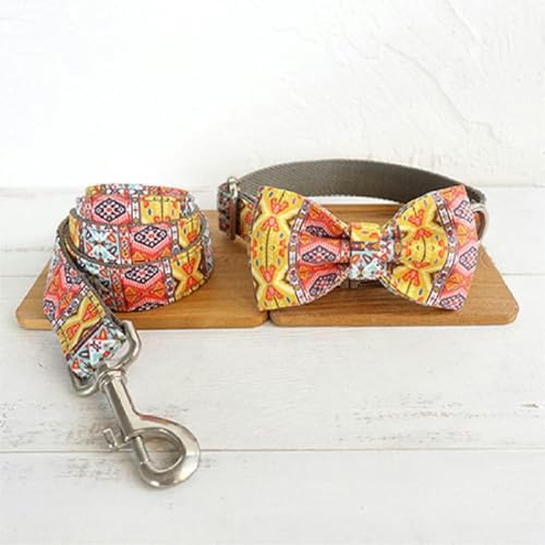 Hundehalsband, einzigartiges Set aus Hundehalsbändern und -leinen im Folk-Stil, 5 Größen, Hundehalsband mit Fliege, XS-Halsband mit Fliege und Leine, M Hundehalsband, einzigartiges Set aus Hundehalsbändern und -leinen im Folk-Stil, 5 Größen, Hundehalsband mit Fliege, XS-Halsband mit Fliege und Leine, M von JKDSAO