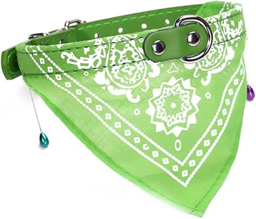 Hundehalsband, verstellbar, für Katzen und Haustiere, Halstuch, PU-Halsband mit bedrucktem Schal, weiches, atmungsaktives Halsband, Grün, L von JKDSAO