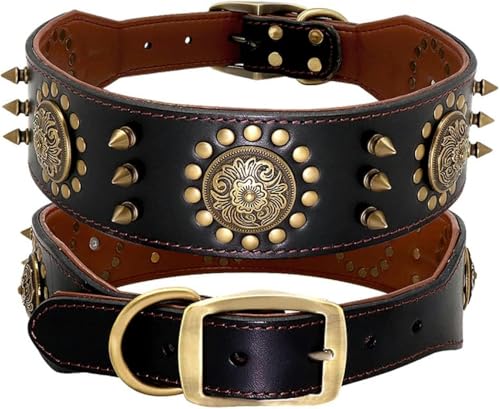 Hundehalsband aus Leder, Cooles, mit Spikes besetztes Hundehalsband, verstellbar für mittelgroße und große Hunde, L/XL, Schwarz, L Hundehalsband aus Leder, Cooles, mit Spikes besetztes Hundehalsband, verstellbar für mittelgroße und große Hunde, L/XL, Schwarz, L von JKDSAO