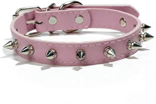 Hundehalsband aus Leder mit Nieten und Nieten, für kleine, mittelgroße und große Hunde, Haustierhalsband, Nieten, Haustierprodukte, Umhängeband, Pink, M von JKDSAO