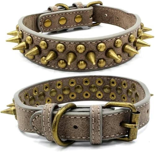 Hundehalsband aus Leder mit Spikes und Nieten, Punk-Stil, für kleine, mittelgroße und große Hunde, Haustierhalsband, Haustierprodukte, Hals-grau-xs Hundehalsband aus Leder mit Spikes und Nieten, Punk-Stil, für kleine, mittelgroße und große Hunde, Haustierhalsband, Haustierprodukte, Hals-grau-xs von JKDSAO