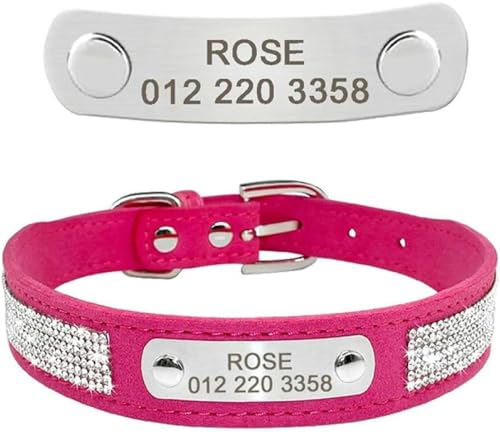 Hundehalsband aus Leder mit Strasssteinen, für Hunde und Katzen, personalisierte ID-Halsbänder für kleine und mittelgroße Haustiere, Welpen, Rosa, Blau, Schwarz, S-Hot Pink-S Hundehalsband aus Leder mit Strasssteinen, für Hunde und Katzen, personalisierte ID-Halsbänder für kleine und mittelgroße Haustiere, Welpen, Rosa, Blau, Schwarz, S-Hot Pink-S von JKDSAO