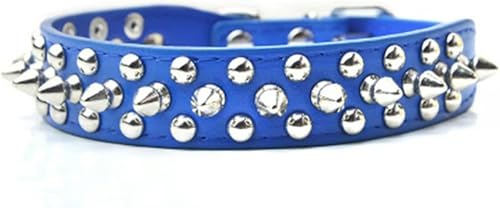 Hundehalsband aus PU-Leder in 9 Farben, 2,5 cm breit, mit runden Spikes und Nieten, für kleine und mittelgroße Hunde, XS/S/M/L, Grün, XS-Marineblau-L Hundehalsband aus PU-Leder in 9 Farben, 2,5 cm breit, mit runden Spikes und Nieten, für kleine und mittelgroße Hunde, XS/S/M/L, Grün, XS-Marineblau-L von JKDSAO
