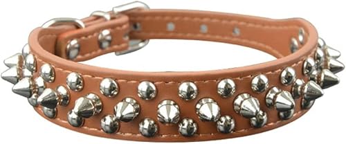 Hundehalsband aus PU-Leder in 9 Farben, 2,5 cm breit, mit runden Spikes und Nieten, für kleine und mittelgroße Hunde, XS/S/M/L, grün, XS-Braun-S Hundehalsband aus PU-Leder in 9 Farben, 2,5 cm breit, mit runden Spikes und Nieten, für kleine und mittelgroße Hunde, XS/S/M/L, grün, XS-Braun-S von JKDSAO
