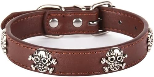 Hundehalsband aus PU-Leder mit Totenkopfnieten, personalisierte Halsbänder mit Spikes und Nieten für kleine und mittelgroße Hunde, Umhängeband, Haustierbedarf, XS/S/M/L, braun, XS (Halsumfang 19–27 von JKDSAO