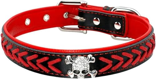 Hundehalsband aus geflochtenem Leder, weich gepolstert, mit Totenkopf-Nieten, verstellbar, für mittelgroße und große Hunde, ML XL, Pink, M-Rot-M Hundehalsband aus geflochtenem Leder, weich gepolstert, mit Totenkopf-Nieten, verstellbar, für mittelgroße und große Hunde, ML XL, Pink, M-Rot-M von JKDSAO