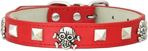 Hundehalsband für Katzen und Hunde in 5 Farben mit Totenkopf-Nieten, verstellbares Lederhalsband für Welpen, kleine, mittelgroße und große Hunde, Umhängeband XS-XL, rot-XS (Halsumfang 19–27 cm) von JKDSAO