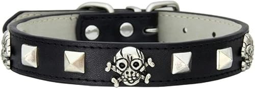 Hundehalsband für Katzen und Hunde in 5 Farben mit Totenkopf-Nieten, verstellbares Lederhalsband für Welpen, kleine, mittelgroße und große Hunde, Umhängeband XS-XL-Schwarz-XL (Halsumfang 45–55 cm) Hundehalsband für Katzen und Hunde in 5 Farben mit Totenkopf-Nieten, verstellbares Lederhalsband für Welpen, kleine, mittelgroße und große Hunde, Umhängeband XS-XL-Schwarz-XL (Halsumfang 45–55 cm) von JKDSAO