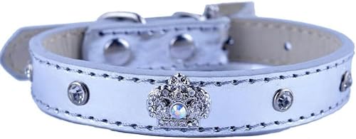 Hundehalsband für Welpen mit Strasssteinen, Pu-Leder, Halsband für Hunde, Strasssteine, Kronenanhänger, Haustierhalskette, Hundebedarf, Gold, S-Silber-S Hundehalsband für Welpen mit Strasssteinen, Pu-Leder, Halsband für Hunde, Strasssteine, Kronenanhänger, Haustierhalskette, Hundebedarf, Gold, S-Silber-S von JKDSAO