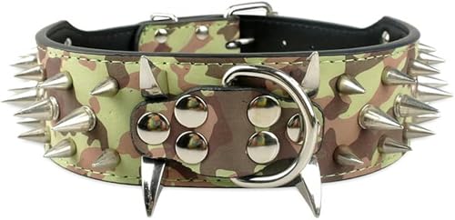 Hundehalsband für große Hunde, mit Nieten besetztes Hundehalsband, Lederhalsband für Haustiere, Camouflage, S-Camouflage-S Hundehalsband für große Hunde, mit Nieten besetztes Hundehalsband, Lederhalsband für Haustiere, Camouflage, S-Camouflage-S von JKDSAO