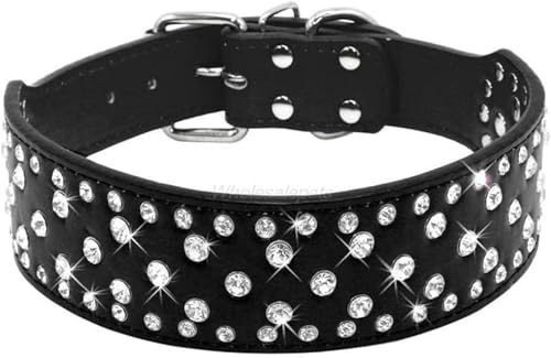 Hundehalsband für große Hunde, mit Nieten besetztes Hundehalsband, Lederhalsband für Haustiere, Camouflage, S-Strass Schwarz-XL Hundehalsband für große Hunde, mit Nieten besetztes Hundehalsband, Lederhalsband für Haustiere, Camouflage, S-Strass Schwarz-XL von JKDSAO