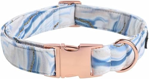 Hundehalsband mit Fliege, Wellenmuster, weich, Baumwollstoff, Metallschnalle, verstellbar, Blau/Rosa, S von JKDSAO