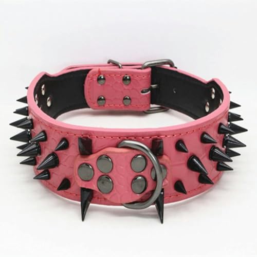 Hundehalsband mit Nieten, breiteres Pu-Leder, verstellbar, für Spaziergänge und Rennen, Haustierhalsband, Persönlichkeit, bequem und weich, Haustierhalsband, Rosa/Schwarz, L, 66 x 5 cm Hundehalsband mit Nieten, breiteres Pu-Leder, verstellbar, für Spaziergänge und Rennen, Haustierhalsband, Persönlichkeit, bequem und weich, Haustierhalsband, Rosa/Schwarz, L, 66 x 5 cm von JKDSAO
