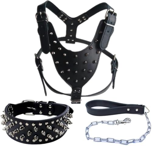 Hundehalsband mit Nieten und Leder, Geschirr, Leine, Set für Haustiere, Haushaltszubehör, Werkzeug für drinnen und draußen, L Hundehalsband mit Nieten und Leder, Geschirr, Leine, Set für Haustiere, Haushaltszubehör, Werkzeug für drinnen und draußen, L von JKDSAO