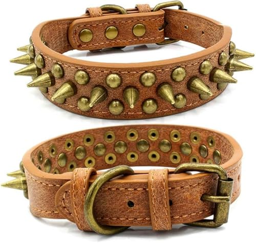 Hundehalsband mit Spikes und Nieten aus Leder, Punk-Stil, für kleine, mittelgroße und große Hunde, Haustierhalsband, Haustierprodukte, Hals-Braun-XL Hundehalsband mit Spikes und Nieten aus Leder, Punk-Stil, für kleine, mittelgroße und große Hunde, Haustierhalsband, Haustierprodukte, Hals-Braun-XL von JKDSAO