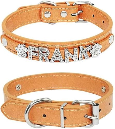 Hundehalsband mit personalisiertem Charm-Namen für kleine, mittelgroße und große Hunde, glitzerndes Hundehalsband aus Leder mit Strasssteinen, Haustier-/Katzenhalsband, Pink, XL-Dunkelkhaki-M Hundehalsband mit personalisiertem Charm-Namen für kleine, mittelgroße und große Hunde, glitzerndes Hundehalsband aus Leder mit Strasssteinen, Haustier-/Katzenhalsband, Pink, XL-Dunkelkhaki-M von JKDSAO