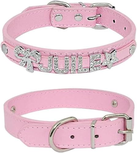 Hundehalsband mit personalisiertem Charm-Namen für kleine, mittelgroße und große Hunde, glitzerndes Hundehalsband aus Leder mit Strasssteinen, Haustier-/Katzenhalsband, Pink, XL-Pink-S Hundehalsband mit personalisiertem Charm-Namen für kleine, mittelgroße und große Hunde, glitzerndes Hundehalsband aus Leder mit Strasssteinen, Haustier-/Katzenhalsband, Pink, XL-Pink-S von JKDSAO