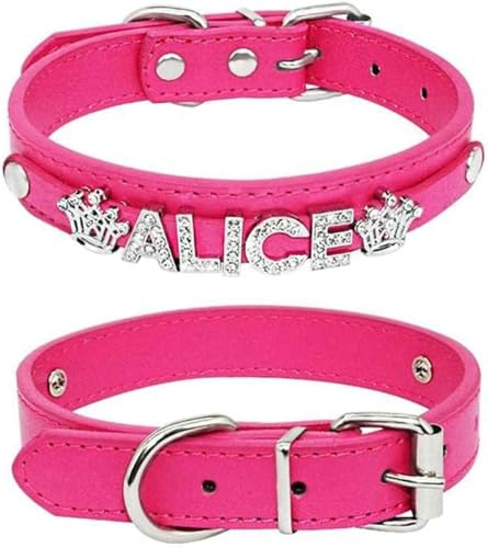 Hundehalsband mit personalisiertem Charm-Namen für kleine, mittelgroße und große Hunde, glitzerndes Hundehalsband aus Leder mit Strasssteinen, Haustier-/Katzenhalsband, Pink, XL-Rosenrot-M Hundehalsband mit personalisiertem Charm-Namen für kleine, mittelgroße und große Hunde, glitzerndes Hundehalsband aus Leder mit Strasssteinen, Haustier-/Katzenhalsband, Pink, XL-Rosenrot-M von JKDSAO