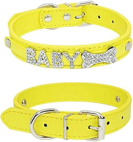 Hundehalsband mit personalisiertem Charm-Namen für kleine, mittelgroße und große Hunde, glitzerndes Hundehalsband aus Leder mit Strasssteinen, Haustier-/Katzenhalsband, Rosa, XL-Gelb-L Hundehalsband mit personalisiertem Charm-Namen für kleine, mittelgroße und große Hunde, glitzerndes Hundehalsband aus Leder mit Strasssteinen, Haustier-/Katzenhalsband, Rosa, XL-Gelb-L von JKDSAO