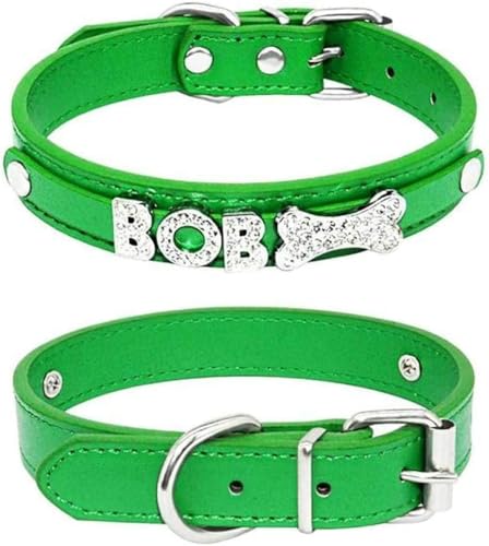 Hundehalsband mit personalisiertem Charm-Namen für kleine, mittelgroße und große Hunde, glitzerndes Hundehalsband aus Leder mit Strasssteinen, Haustier-/Katzenhalsband, Rosa, XL-Grün-S Hundehalsband mit personalisiertem Charm-Namen für kleine, mittelgroße und große Hunde, glitzerndes Hundehalsband aus Leder mit Strasssteinen, Haustier-/Katzenhalsband, Rosa, XL-Grün-S von JKDSAO