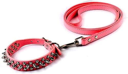 Hundehalsband und Haustierleinen aus Pu-Leder mit Nieten und Spikes - Rosa Set - L Hundehalsband und Haustierleinen aus Pu-Leder mit Nieten und Spikes - Rosa Set - L von JKDSAO