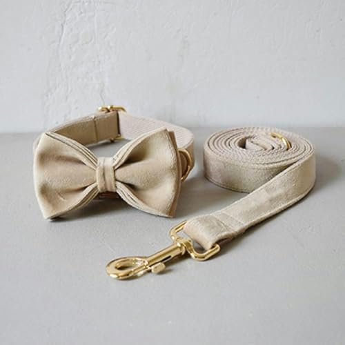 Hundehalsband- und Leinenset aus Stoff für mittelgroße und große Haustiere, Halskette mit Fliege, Khaki-Samt-Halskette mit Schleife, Halsband- und Leinenset, XL von JKDSAO