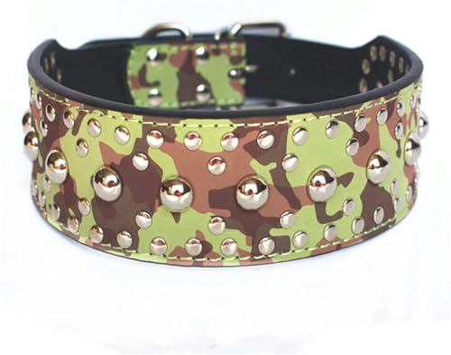 Hundezubehör, verstellbare Lederhalsbänder mit Nieten und Pilzbesatz, stilvolles und attraktives Halsband, Camouflage, M von JKDSAO