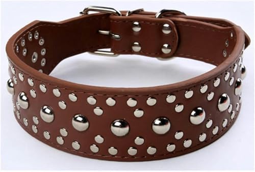 Hundezubehör, verstellbare Lederhalsbänder mit Nieten und Pilzbesatz, stilvolles und attraktives Halsband, Dunkelbraun, M von JKDSAO
