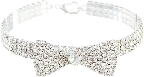 Reihen glitzernder Strass-Schmuck mit Schleife, Welpen-Hundehalsbänder mit Kristallbesatz für kleine Hunde, Kätzchen, Haustierzubehör, Weiß, S von JKDSAO