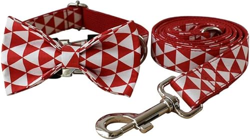 Rotes Halsband, personalisierter Baumwollqualitätsstoff für kleine, mittelgroße und große Hunde, Metallteile, Haustieraccessoire, Schleifenhalsband, Leine, Set, XL von JKDSAO