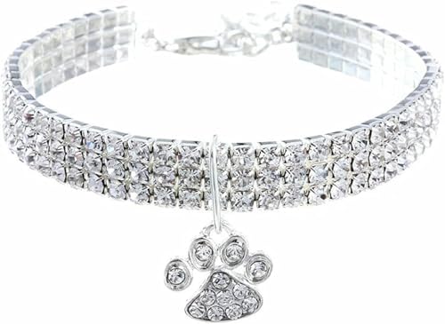 Schöner Pfotenanhänger für Haustiere, glänzendes Kristall, elastisches Katzenhalsband, glitzerndes Kristall-Hundehalsband, volle Strass-Halskette für Hunde, Weiß, S Schöner Pfotenanhänger für Haustiere, glänzendes Kristall, elastisches Katzenhalsband, glitzerndes Kristall-Hundehalsband, volle Strass-Halskette für Hunde, Weiß, S von JKDSAO