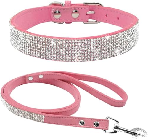 Strass-Hundehalsband, Kristall-Katzen-Hundehalsbänder und Leine, Set mit Haustier-Leine, verstellbar für kleine und mittelgroße Hunde, Lila, M-Pink-M Strass-Hundehalsband, Kristall-Katzen-Hundehalsbänder und Leine, Set mit Haustier-Leine, verstellbar für kleine und mittelgroße Hunde, Lila, M-Pink-M von JKDSAO