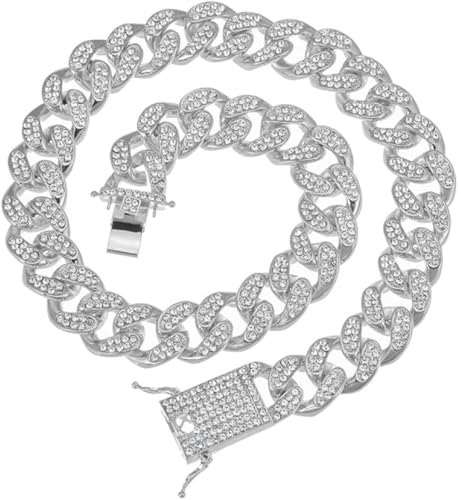 Strass-Hundekettenhalsband und Leine, superstarkes Hundemetallhalsband, Silber-goldenes Haustierseil für Partyshows, LT006S, 60 cm Strass-Hundekettenhalsband und Leine, superstarkes Hundemetallhalsband, Silber-goldenes Haustierseil für Partyshows, LT006S, 60 cm von JKDSAO