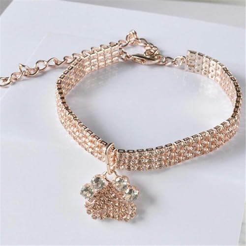 Süßes Hundehalsband mit Kristallsteinen, Diamanten, für Welpen, Haustiere, glänzend, mit Pfotenanhänger, Halskette, Halsbänder für kleine Haustiere, Hundezubehör, Roségold, L von JKDSAO