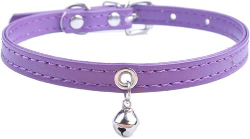 Welpenhalsband für kleine Hunde, verstellbare Haustierhalsbänder mit Glöckchen für kleine und mittelgroße Katzen, Größe XXS, XS, S, Lila, Schwarz, Weiß, Rosa, Lila, 31 cm von JKDSAO