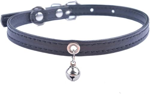 Welpenhalsband für kleine Hunde, verstellbares Haustierhalsband mit Glöckchen, für kleine und mittelgroße Katzen, Größe XXS, XS, S, Lila, Schwarz, Weiß, Rosa, Schwarz, 25 cm von JKDSAO