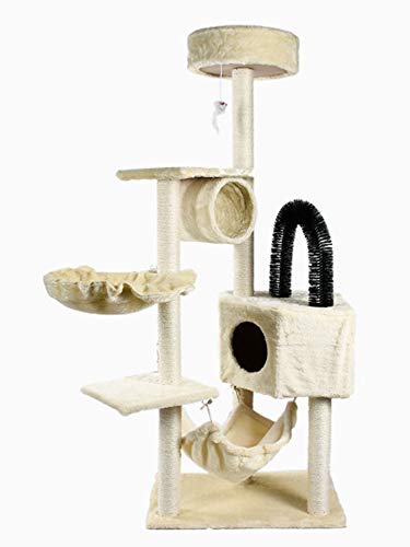 JKGHK Katzenklettergerüst Multi-Level-Kratzbaum mit Sisal-Covered Kratz, Plüsch Perches, Hängematte und Condo, Katzenturm Möbel - für Kätzchen, Katzen und Haustiere,Beige von JKGHK
